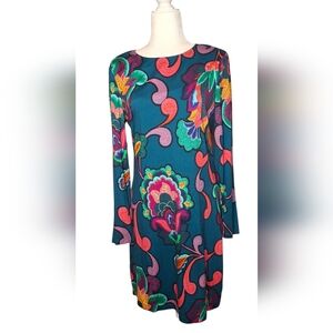 Trina Turk Long-Sleeve Vibrant Color Print Short Shift Dress Size Medium